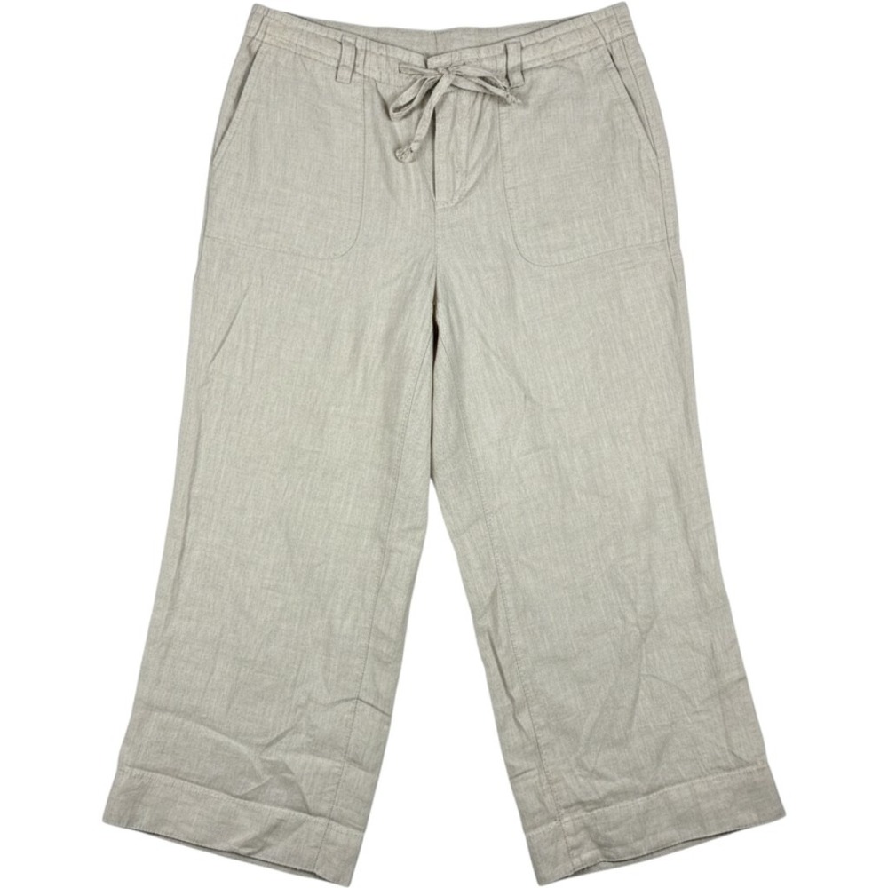 Lizwear Liz Claiborne Womens 10 Pants 100% Linen Wide Leg Pull On Beige Coastal